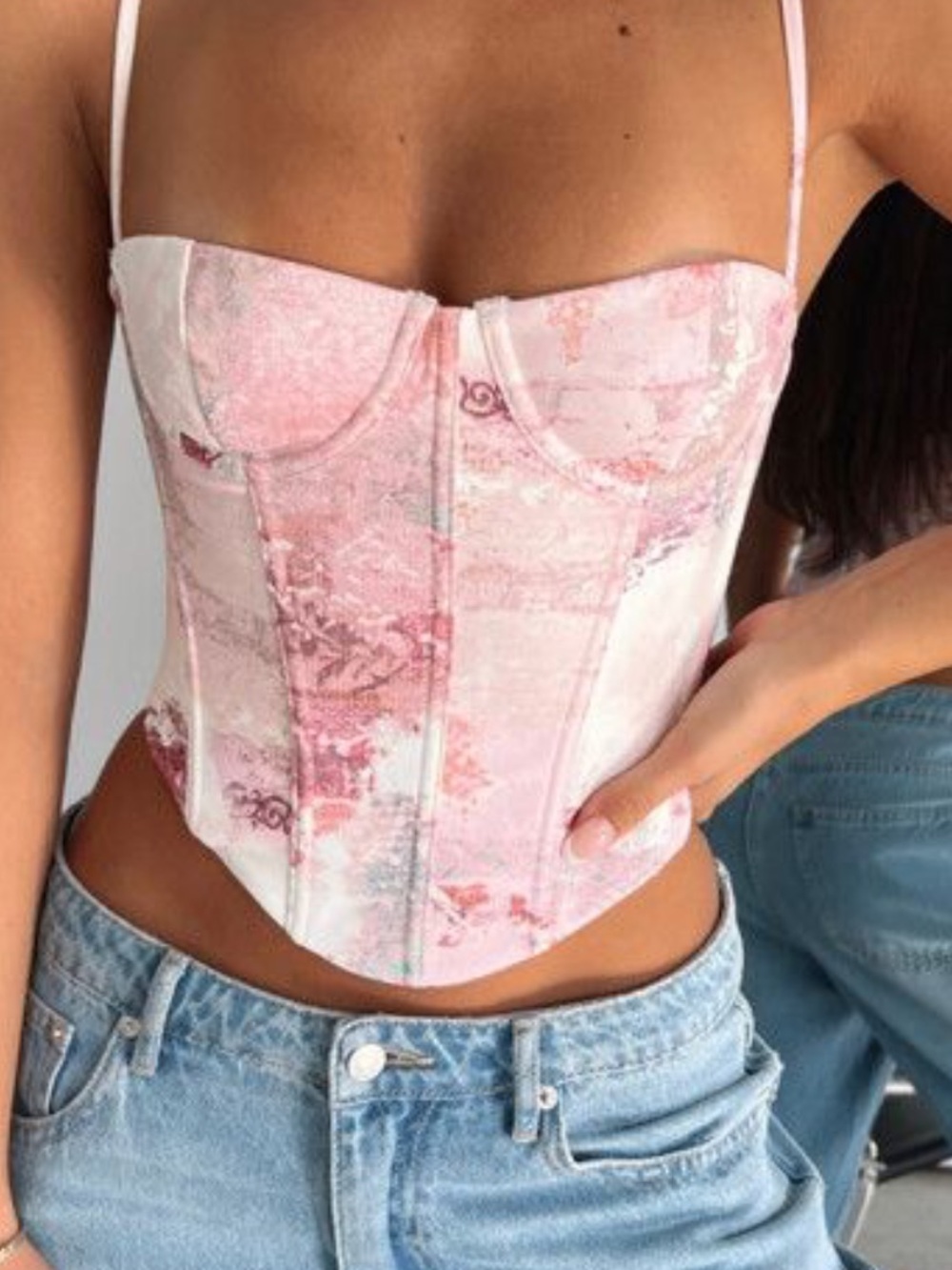 White Fox Pink Floral Bustier Corset Top - Women